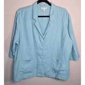 Eileen Fisher 100% Linen Blazer XL Blue Lightweight Jacket Minimalist Open Front